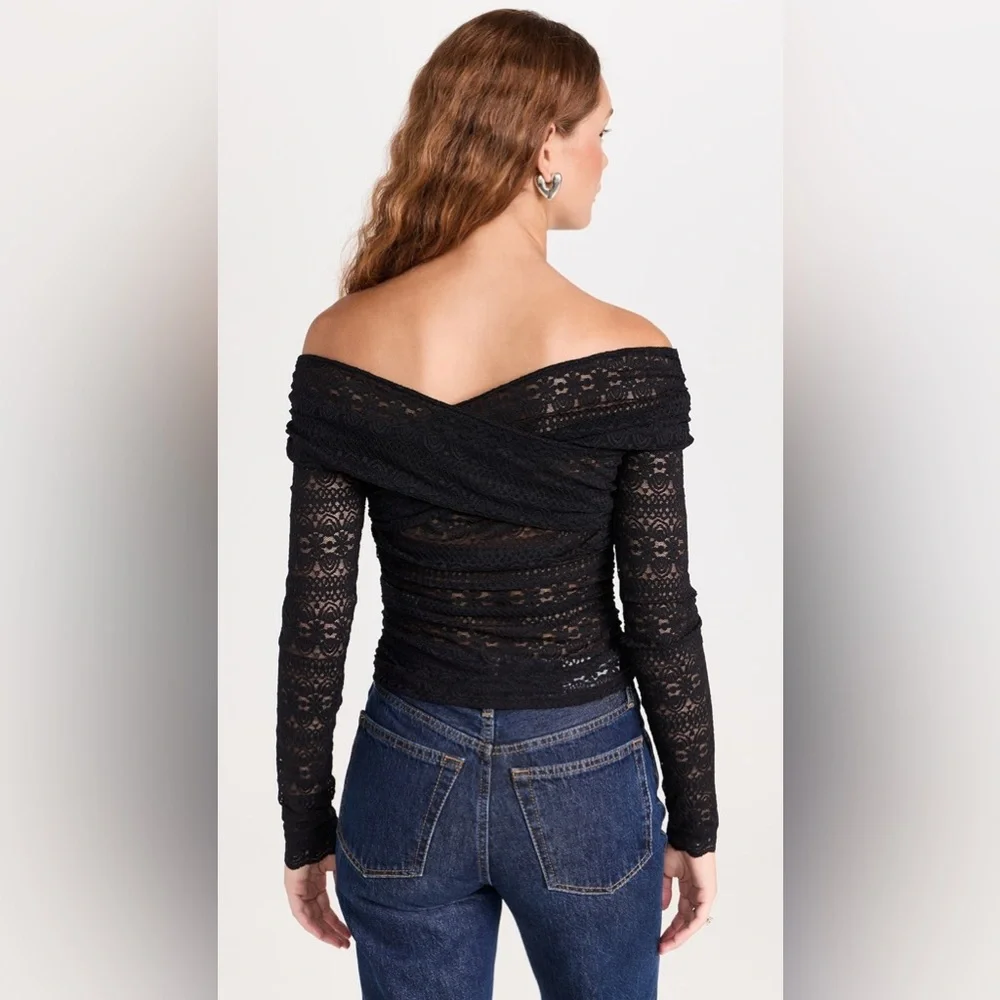 FREE PEOPLE Hold Me Closer Top XS Black Lace Cutout Knot Off The Shoulder Boho